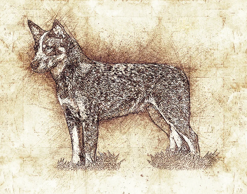 Australian Cattle Dog - Heeler - Da Vinci Style Art - 11 x 14" UNFRAMED