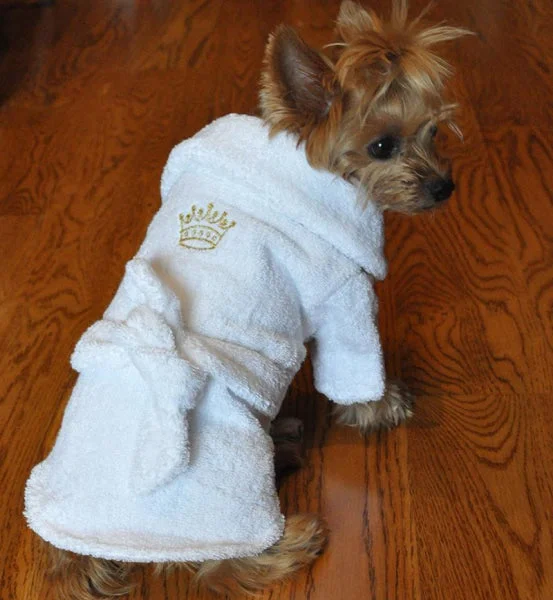 White Gold Crown Dog Bathrobe