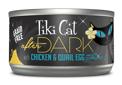    - Cat food for spayed/neutered cats  Tiki Cat After Dark Chicken & Quail Egg