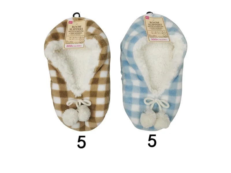 ---Room Slippers -With Pompom - Checkered-