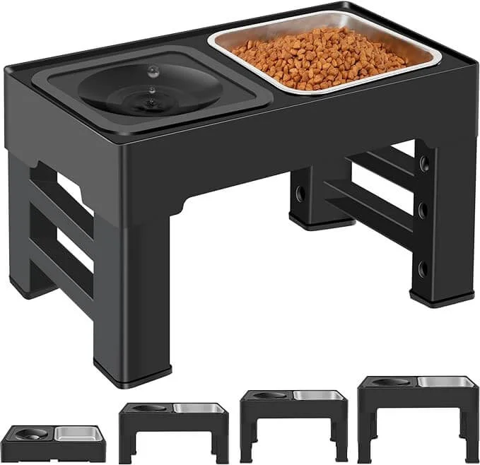 KUTKUT Elevated 2-in-1 Dog Bowls, 4 Adjustable Heights Spill Proof Dog Water Bowl and Stainless Steel Dog Food Bowl, Dog Bowl Stand for Small Medium Large Dogs (Capacity: SS Bowl: 1.6L Bowl 2L KUTKUT Elevated 2-in-1 Dog Bowls, 4 Adjustable Heights Spill Proof Dog Water Bowl and Stainless Steel Dog Food Bowl, Dog Bowl Stand for Small Medium Large Dogs (Capacity: SS Bowl: 1.6L Bowl 2L