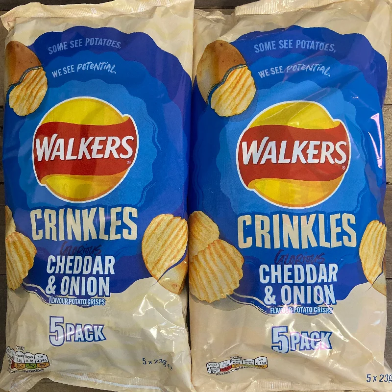 ---10x Walkers Crinkles Cheddar Cheese & Onion Crisps Bags (2 Packs of 5x23g)