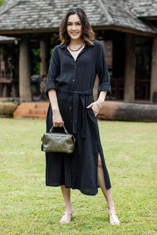 -Anti-scratch scratching board AND cat bed in oneStreet Smarts in Black Black Belted Cotton Shirtwaist Dress from Thailand -Anti-scratch scratching board AND cat bed in oneStreet Smarts in Black Black Belted Cotton Shirtwaist Dress from Thailand