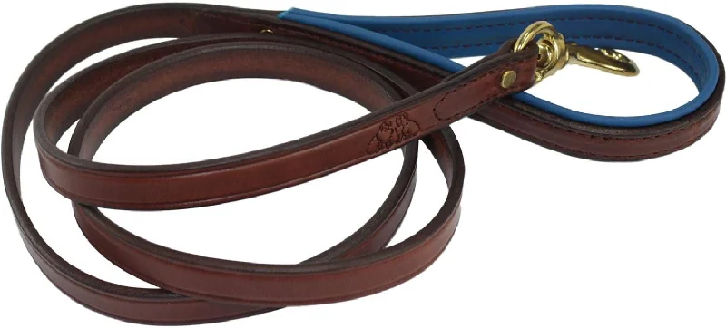 Amish Made Leather Dog Leash - 6 Ft. Length - Padded Handle for Comfort - Domestic Cow Hide and Royal Blue Soft Pebble leather padding. Amish Made Leather Dog Leash - 6 Ft. Length - Padded Handle for Comfort - Domestic Cow Hide and Royal Blue Soft Pebble leather padding.