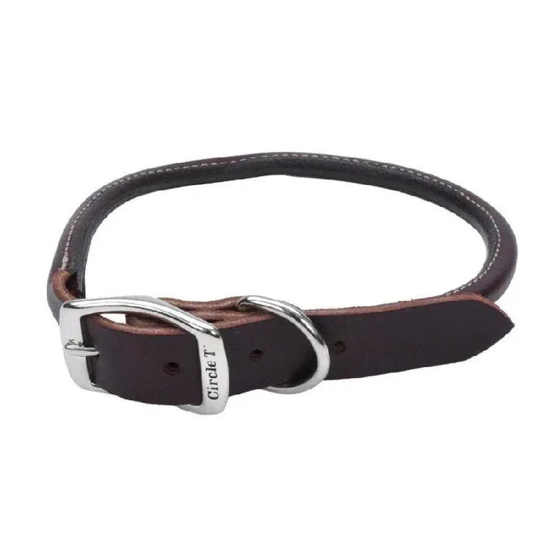 ---Circle T Latigo Leather Round Dog Collar Brown