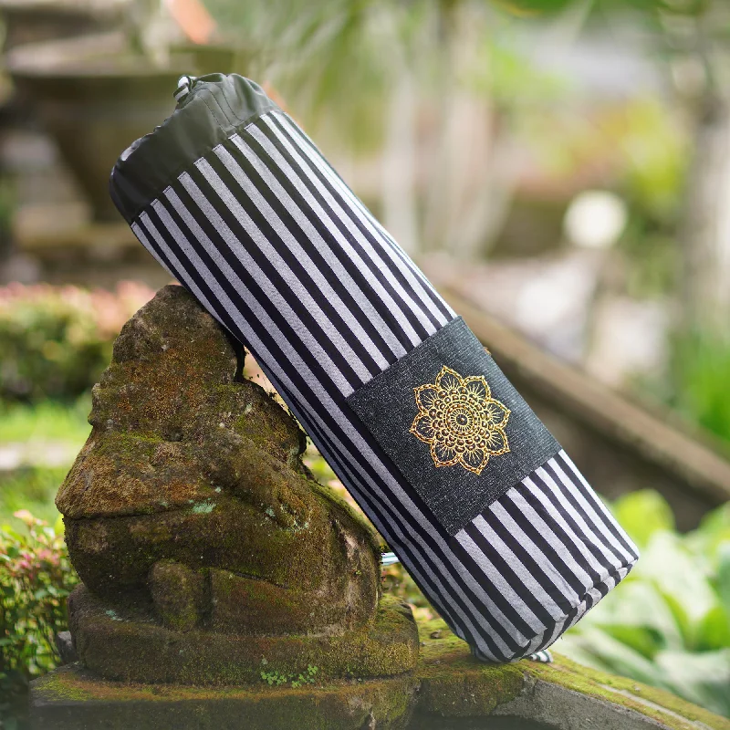 - Dog heart rate monitoring collarStriped Mandala in Black Ikat Cotton Yoga Mat Bag with Stripe Motif - Dog heart rate monitoring collarStriped Mandala in Black Ikat Cotton Yoga Mat Bag with Stripe Motif