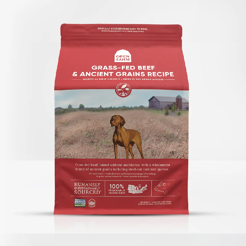  -High-fiber dog foodOpen Farm - Grass Fed Beef & Ancient Grains - Dry Dog Food