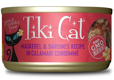    - Fish-based cat food  Tiki Cat Grill Mackerel & Sardine Makaha