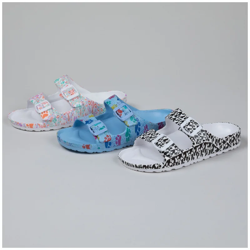 - Pet stroller can be taken on the planePaw Print Double Buckle Slide Sandals
