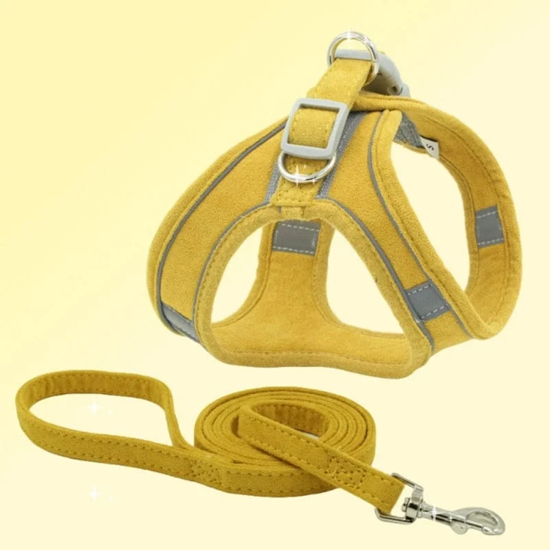 Reflective Leather Dog Harness and Leash Set