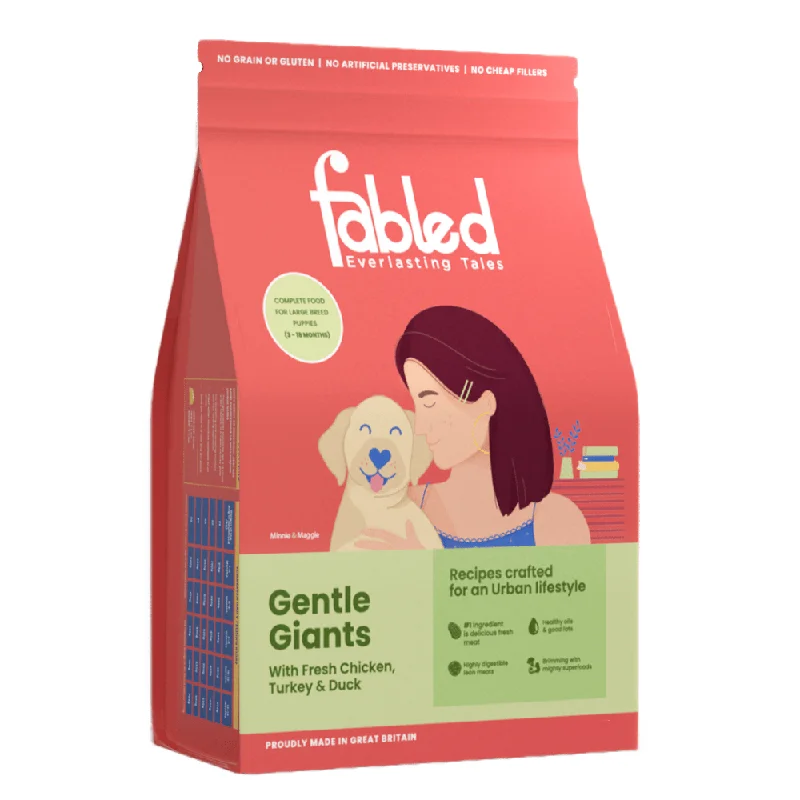 - Foldable and portable cat bagFabled Gentle Giants Fresh Chicken Turkey and Duck Large Breed Puppy Dry Food  (Limited Shelf Life)