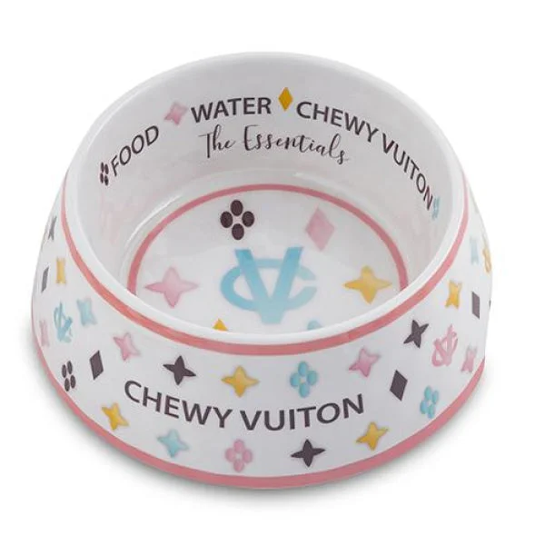 Chewy Vuiton Dog Bowl (White)