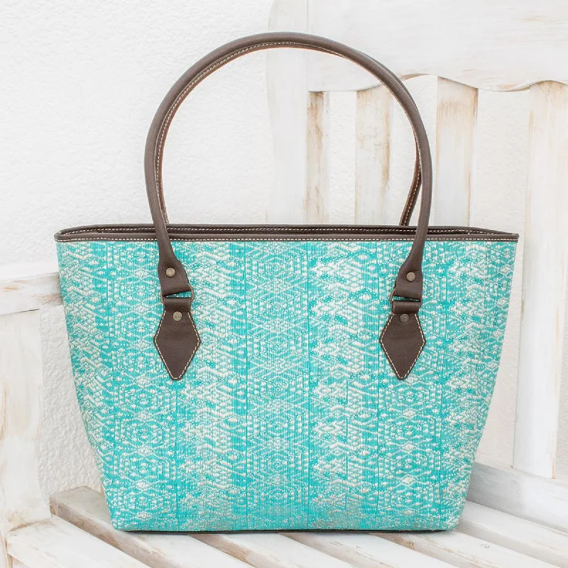 - Winter dog thick down jacketGuatemalan Ikat Guatemalan Leather Accent Cotton Shoulder Bag in Turquoise