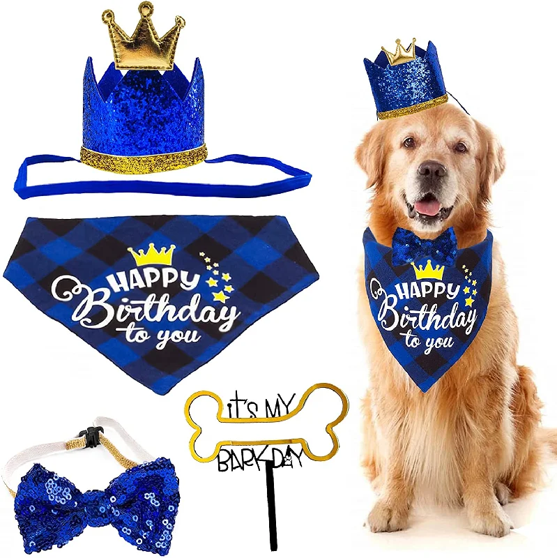 KUTKUT Dog Birthday Hats Boy Dog Birthday Party Supplies Dog Birthday Bandana Scarf Cute Bow Tie Cake Topper Party Decorations for Small Medium Large Dogs Pet and Cat 4PCS KUTKUT Dog Birthday Hats Boy Dog Birthday Party Supplies Dog Birthday Bandana Scarf Cute Bow Tie Cake Topper Party Decorations for Small Medium Large Dogs Pet and Cat 4PCS