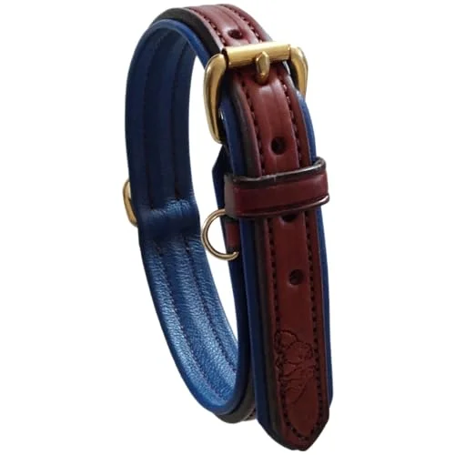 Amish Made Luxury Leather Dog Collar - Havana Brown with Hunter Green or Royal Blue Pebble Leather Lining Amish Made Luxury Leather Dog Collar - Havana Brown with Hunter Green or Royal Blue Pebble Leather Lining