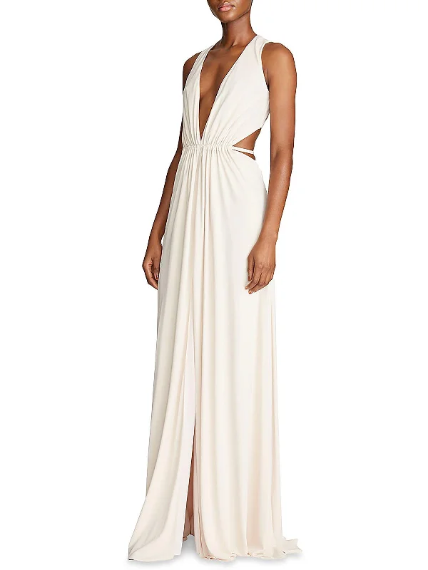 Megan Womens Deep V Cut-Out Evening Dress