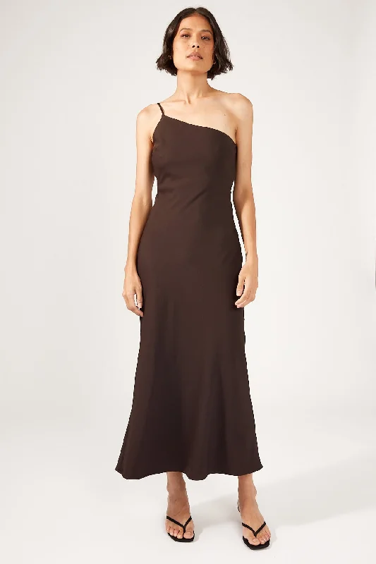 Perfect Stranger Kos Asymmetrical Maxi Dress Brown