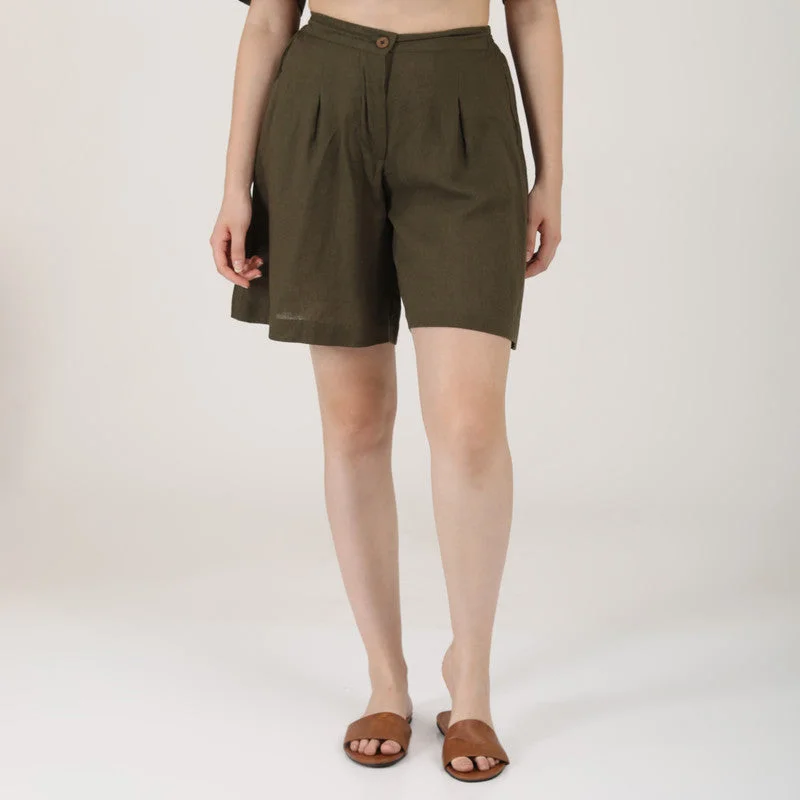 Linen Shorts for Women | Olive Green