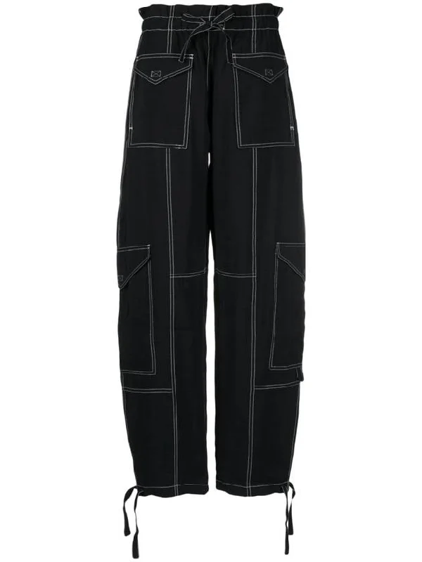 High Waist Cargo Track Pants Black