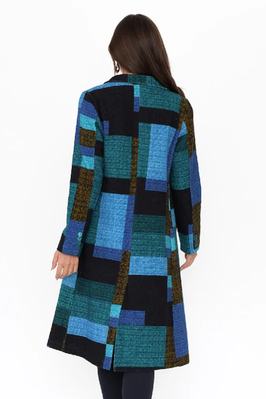 Nasam Blue Tartan Cotton Pocket Coat